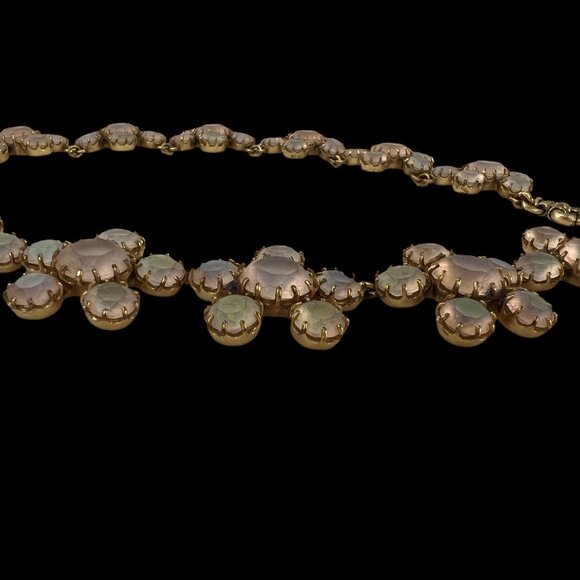 J. Crew Gold-Tone Iridescent White Opalescent Stones Statement Necklace Rare - Picture 8 of 11